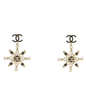 Chanel CC Star Drop Earrings Crystal Embellished Metal with Faux Pearls and Enamel