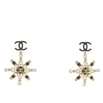 Chanel CC Star Drop Earrings Crystal Embellished Metal with Faux Pearls and Enamel