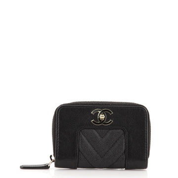 Chanel Mademoiselle Vintage Zip Coin Purse Chevron Sheepskin Small
