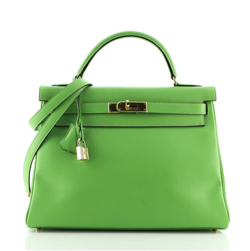 Hermes Kelly Handbag Green Gulliver with Gold Hardware 32