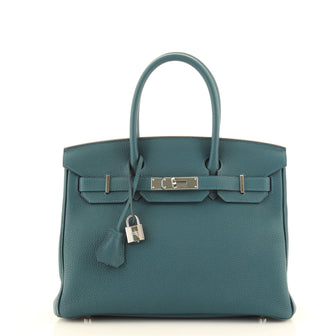 Hermes Birkin Handbag Blue Togo with Palladium Hardware 30