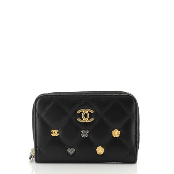 Chanel 18K Charms Zip Coin Purse Quilted Lambskin Small