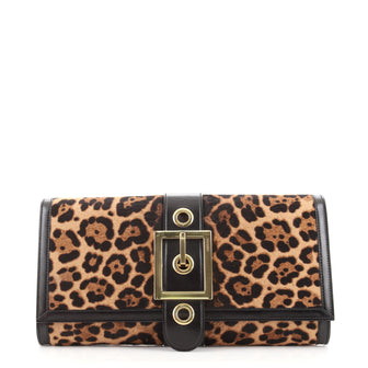 Gucci Lady Buckle Clutch Printed Calf Hair with Leather Large