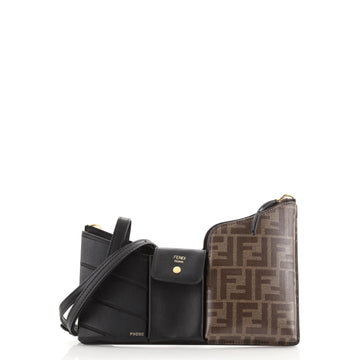 Fendi Bustine 3 Pockets Crossbody Bag Leather and Zucca Coated Canvas Mini
