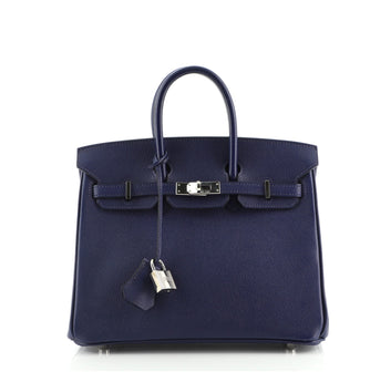 Hermes Birkin Handbag Blue Epsom with Palladium Hardware 25