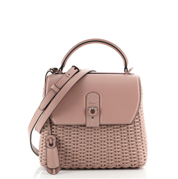 Salvatore Ferragamo Boxyz Top Handle Bag Woven Leather Medium