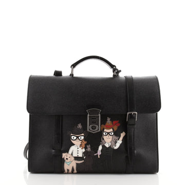 Dolce & Gabbana Double Buckle Flap Briefcase Leather with Applique Medium