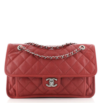 Chanel French Riviera Flap Bag Quilted Caviar Large