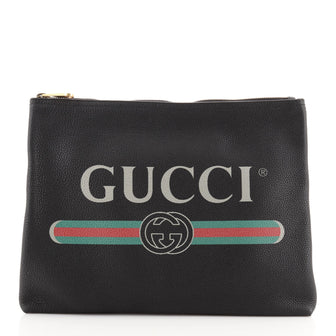Gucci Logo Portfolio Pouch Printed Leather Medium