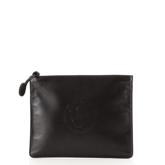 Chanel Vintage Camellia Zip Pouch Leather Small