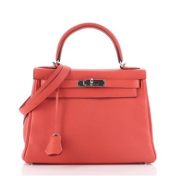 Hermes Kelly Handbag Orange Togo with Palladium Hardware 28