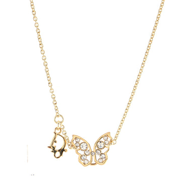 Christian Dior Butterfly Logo Pendant Necklace Metal with Crystals