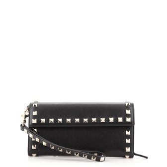 Valentino Rockstud Flap Wristlet Wallet Leather Small