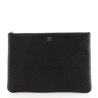 Chanel O Case Clutch Chevron Caviar Medium