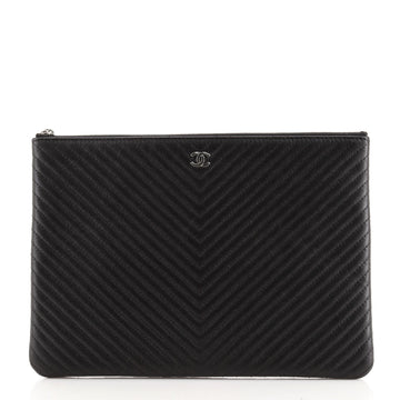 Chanel O Case Clutch Chevron Caviar Medium