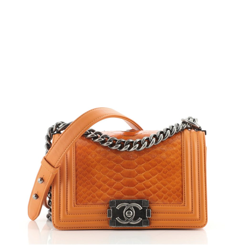Chanel Boy Flap Bag Python Small Orange 794921