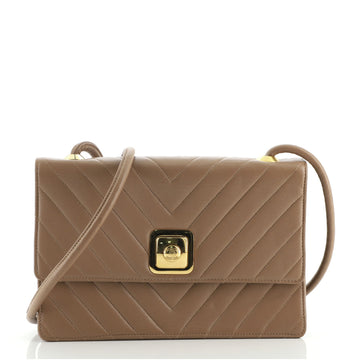 Chanel Vintage Push Lock Flap Bag Chevron Lambskin Medium