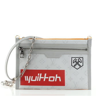 Louis Vuitton Double Flat Messenger Bag Limited Edition Logo Story Monogram Canvas and Denim