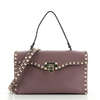 Valentino Rockstud Flip Lock Top Handle Bag Leather Small