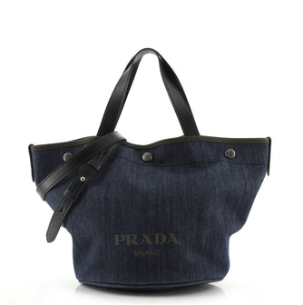 Prada Canapa Convertible Shopping Tote Denim Medium