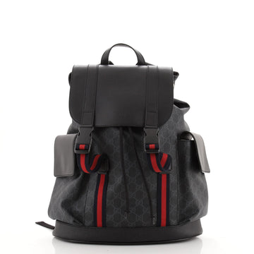 Gucci Double Pocket Buckle Backpack GG Coated Canvas Large