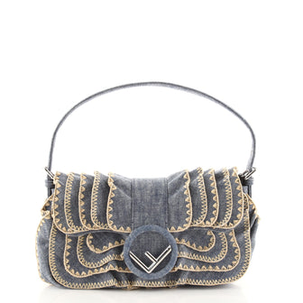 Fendi F is Fendi Baguette Ruffled Denim with Raffia