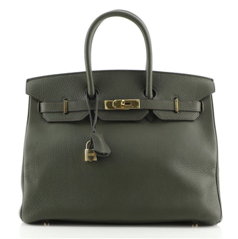 Hermes Birkin Handbag Green Clemence with Gold Hardware 35