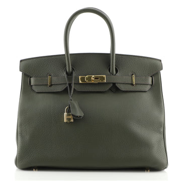 Hermes Birkin Handbag Green Clemence with Gold Hardware 35