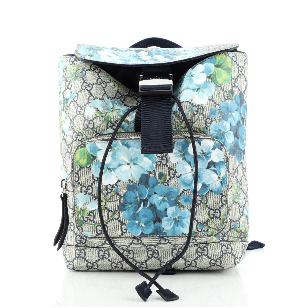 Gucci Buckle Backpack Blooms Print GG Coated Canvas Small Blue 79559296