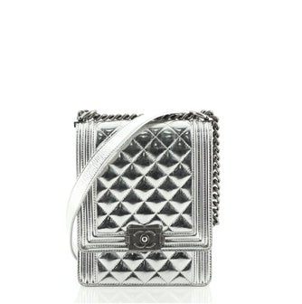 Chanel North South Boy Flap Bag Quilted Metallic Calfskin Small