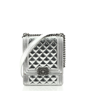 Chanel North South Boy Flap Bag Quilted Metallic Calfskin Small
