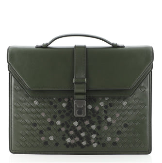 Bottega Veneta Double Flap Briefcase Embroidered Intrecciato Leather