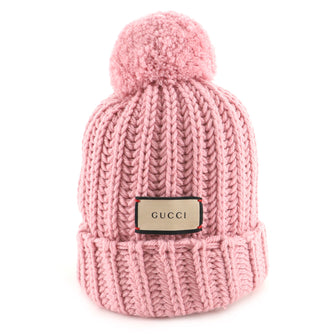 Gucci Logo Tag Bobble Beanie Knit Wool