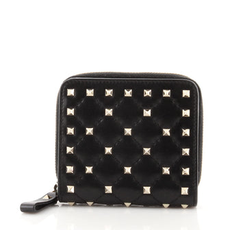 Valentino Rockstud Spike Zip Wallet Quilted Leather Compact