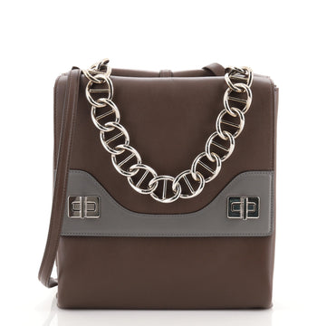 Prada Double Flap Turn Lock Shoulder Bag Leather Small