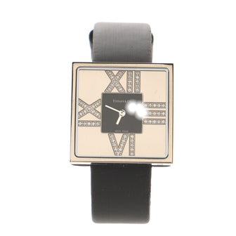 Tiffany & Co. Atlas Cocktail Square Quartz Watch White Gold and Satin with Diamond Markers 27