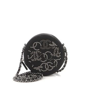 Chanel Round Clutch with Chain CC Studded Canvas