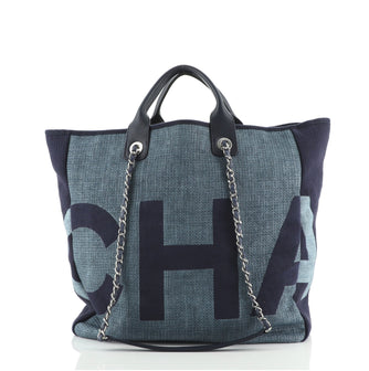 Chanel Deauville Logo Shopping Tote Printed Raffia Large