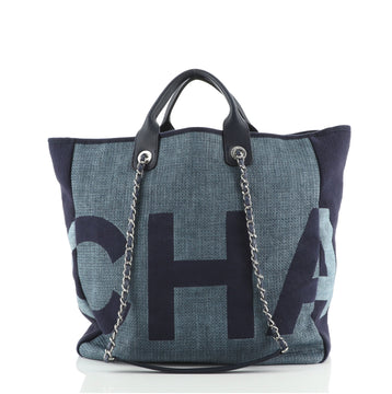 Chanel Deauville Logo Shopping Tote Printed Raffia Large