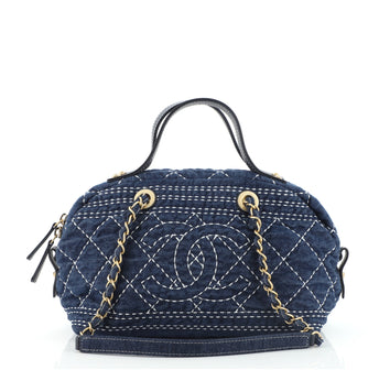 Chanel CC Chain Bowling Bag Stitched Denim Small