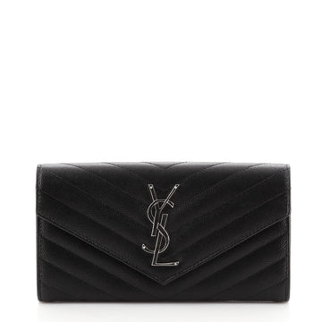 Saint Laurent Classic Monogram Flap Wallet Matelasse Chevron Leather Large