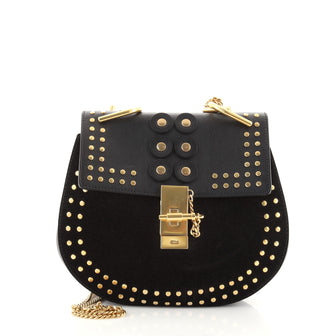 Chloe Drew Crossbody Bag Studded Leather and Suede Small
