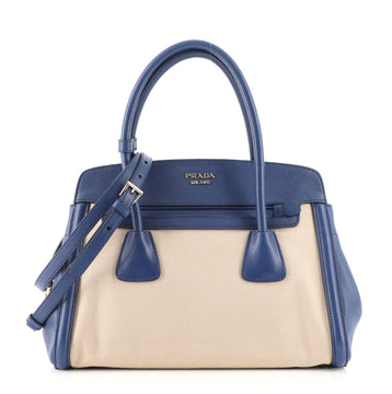 Prada Cuir Frame Convertible Tote Canvas and Saffiano Leather Small