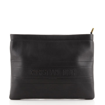 Christian Dior Logo Stripe Zip Pouch Leather Medium