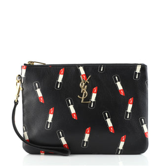 Saint Laurent Classic Monogram Wristlet Pouch Printed Leather Small