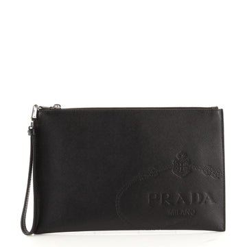 Prada Embossed Logo Zip Pouch Saffiano Leather Medium