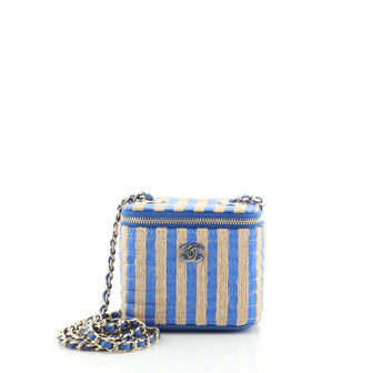 Chanel Classic Vanity Case with Chain Striped Raffia and Jute Mini