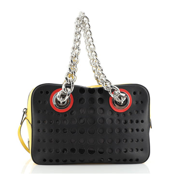 Prada Grommet Chain Shoulder Bag Perforated Leather Medium