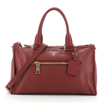Prada Front Zip Convertible Satchel Vitello Daino Medium