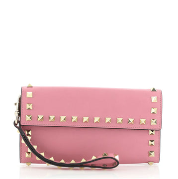 Valentino Rockstud Flap Wristlet Wallet Leather Small
